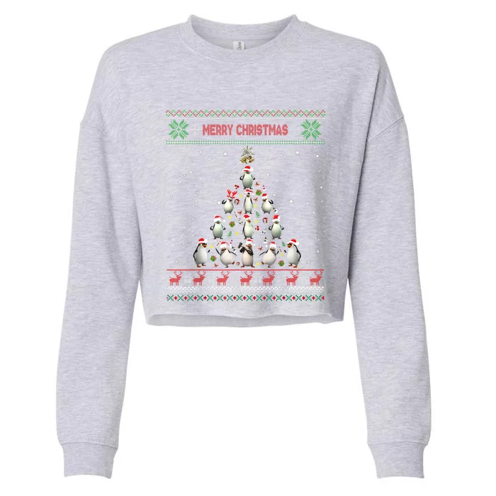 Cute Penguin Xmas Tree Ugly Christmas Funny Gift Boys Girls Great Gift Cropped Pullover Crew