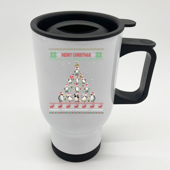 Cute Penguin Xmas Tree Ugly Christmas Funny Gift Boys Girls Great Gift Front & Back Stainless Steel Travel Mug