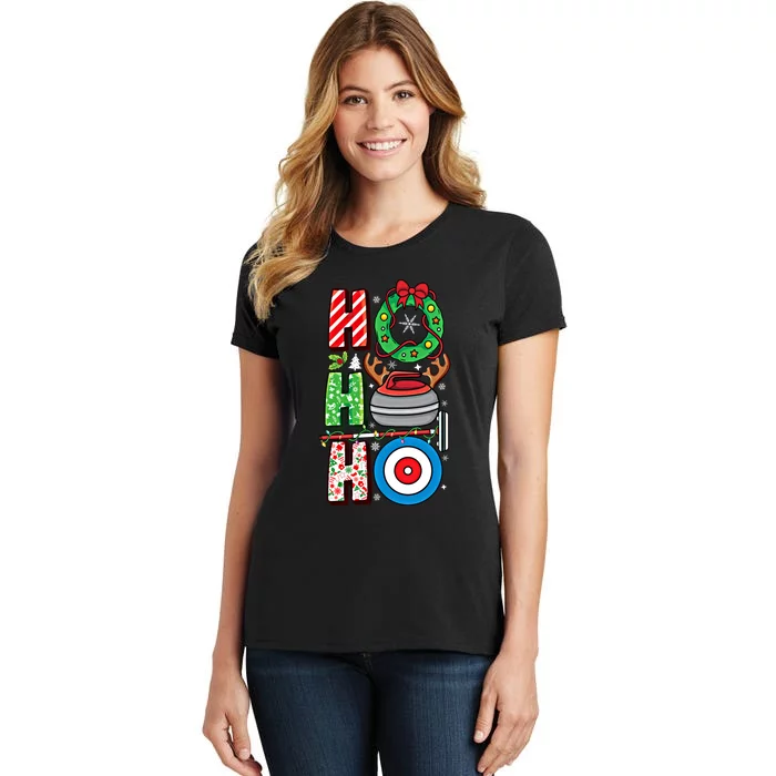 Curling Player Xmas Curling Broom Curler Christmas Curling Funny Gift Women's T-Shirt