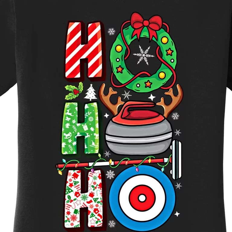 Curling Player Xmas Curling Broom Curler Christmas Curling Funny Gift Women's T-Shirt