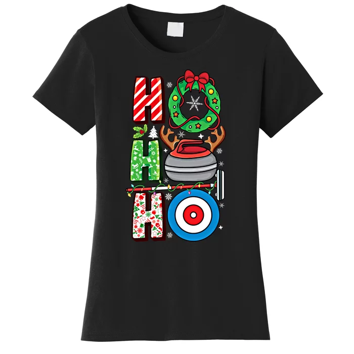 Curling Player Xmas Curling Broom Curler Christmas Curling Funny Gift Women's T-Shirt