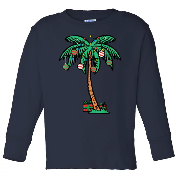 Christmas Palm Xmas Tree Tropical Beach Hawaii Toddler Long Sleeve Shirt