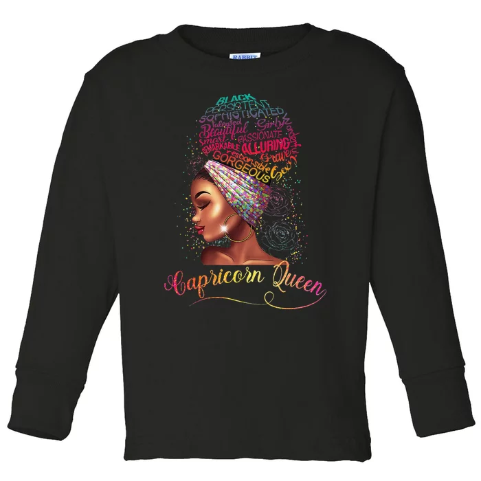 Capricorn Queen Afro Wo January December Melanin Birthday Toddler Long Sleeve Shirt