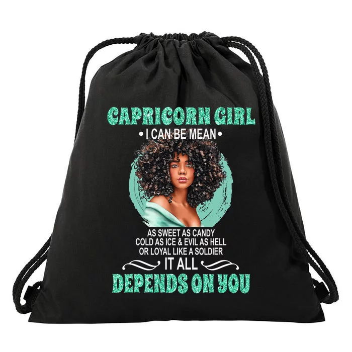 Capricorn Queen Black Queen I Can Be Mean AF Sweet as Candy Drawstring Bag