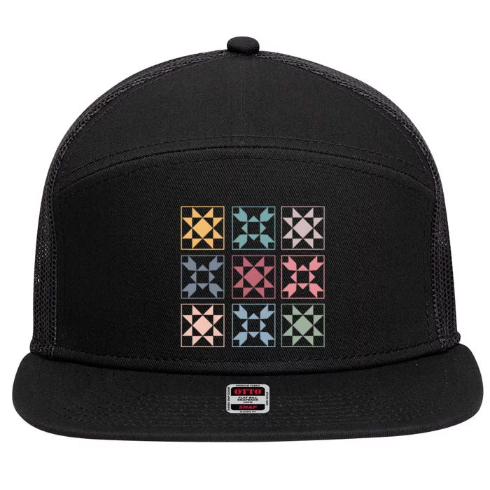 Colorful Quilt Block Star Quilting For Women 7 Panel Mesh Trucker Snapback Hat