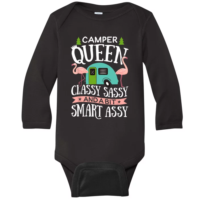 Camper Queen Classy Sassy Smart Funny Women Girls Camping RV Baby Long Sleeve Bodysuit