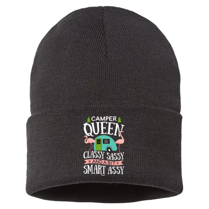 Camper Queen Classy Sassy Smart Funny Women Girls Camping RV Sustainable Knit Beanie