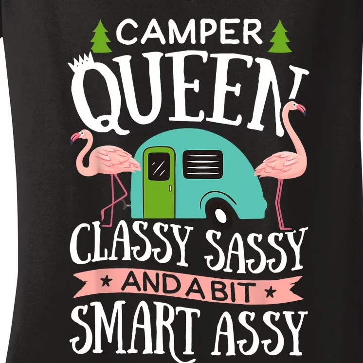 Camper Queen Classy Sassy Smart Funny Women Girls Camping RV Women's V-Neck T-Shirt