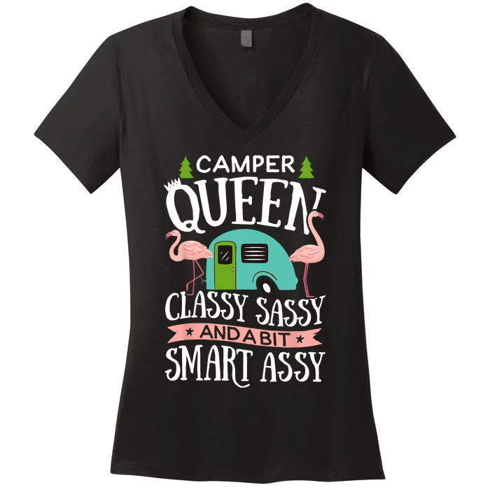 Camper Queen Classy Sassy Smart Funny Women Girls Camping RV Women's V-Neck T-Shirt