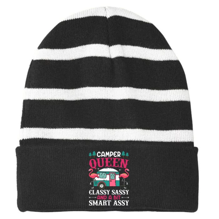 Camper Queen Classy Sassy Smart Funny Women Camping RV Striped Beanie with Solid Band