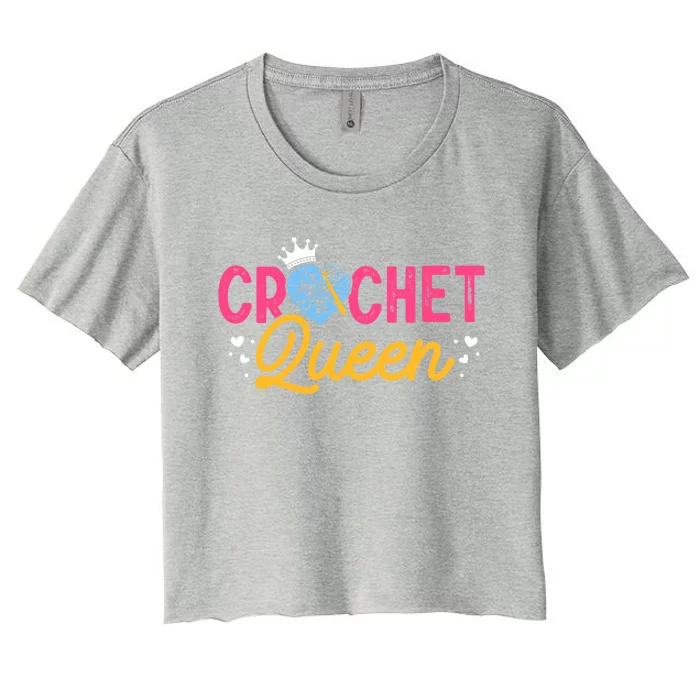 Crochet Queen Crocheting Knitting Crochet Lovers Knitters Funny Gift Women's Crop Top Tee