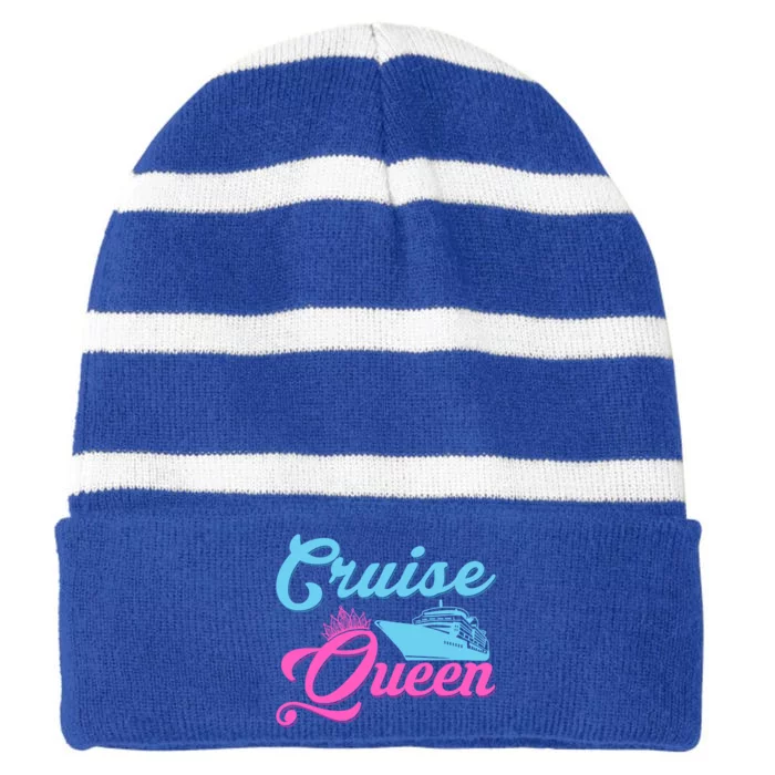 Cruise Queen Crusing Vacation Cruiser Cool Gift Striped Beanie with Solid Band