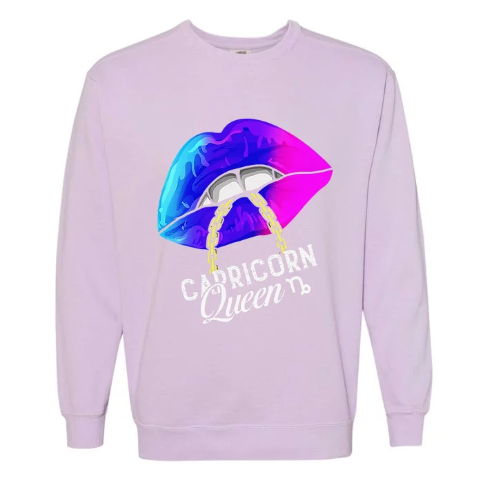 Capricorn Queen Lips Zodiac Astrology Horoscope Garment-Dyed Sweatshirt