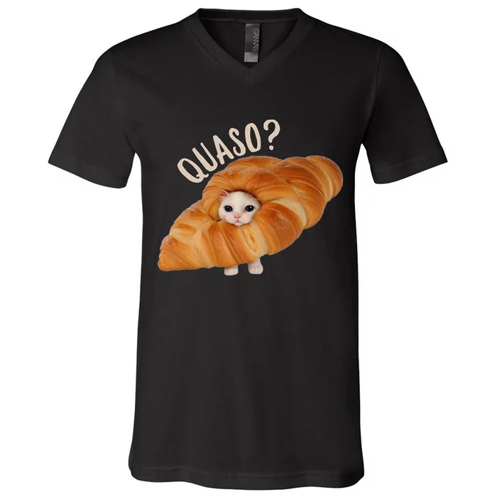 Croissant Quasocat Meme For Wo Vintage Croissant V-Neck T-Shirt