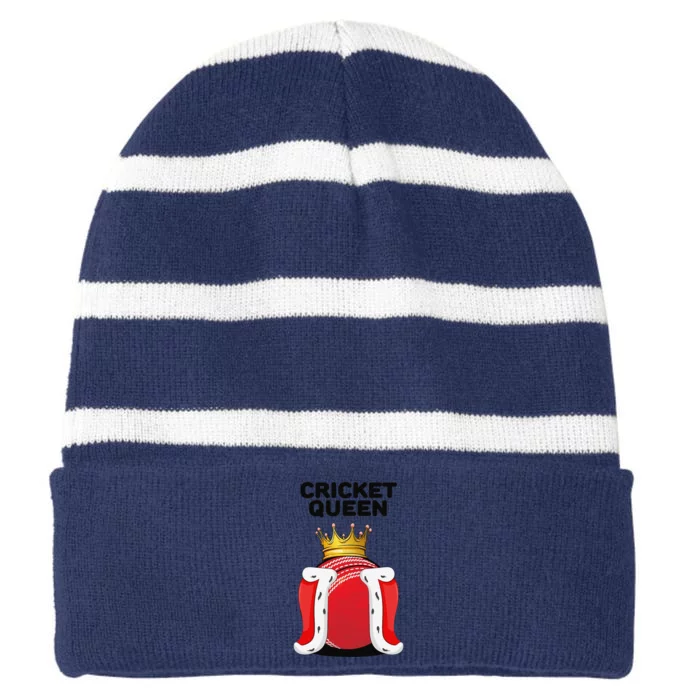 Cricket Queen Player Cricketer Pitch Bowler Coach Striped Beanie with Solid Band