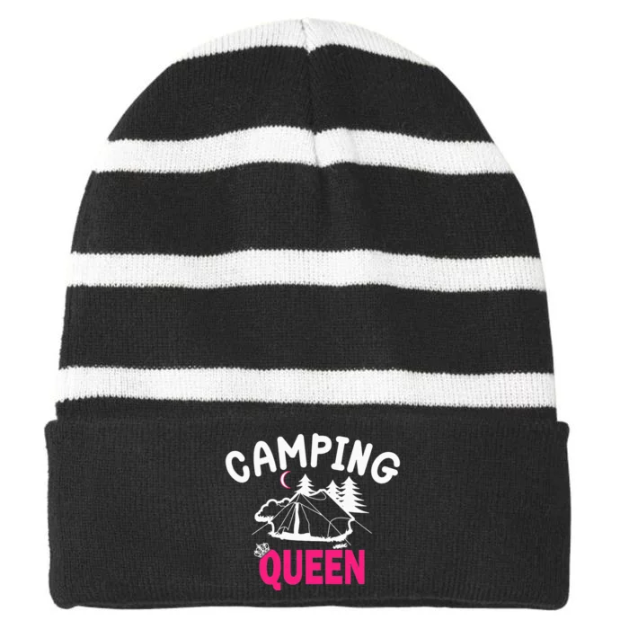 Camping Queen Queen Woman Camper Van Campsite Born Striped Beanie with Solid Band