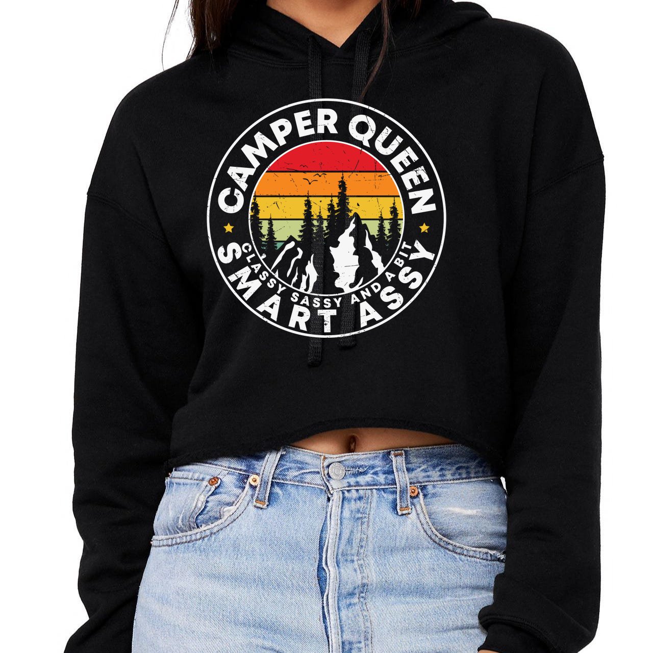 Camper Queen Smart Assy , Classy Sassy And A Bit Logo Camping Crop Top  Hoodie