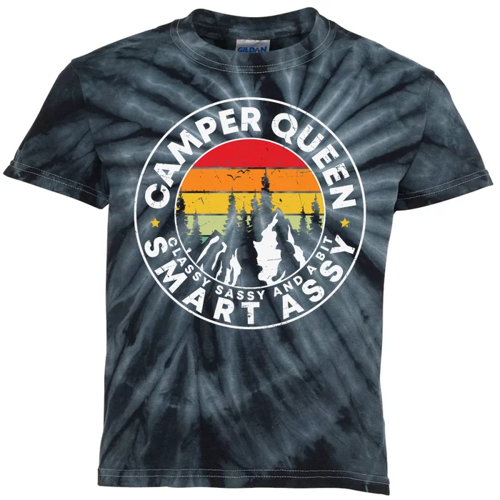 Camper Queen Smart Assy , Classy Sassy And A Bit Logo Camping Kids Tie-Dye T-Shirt