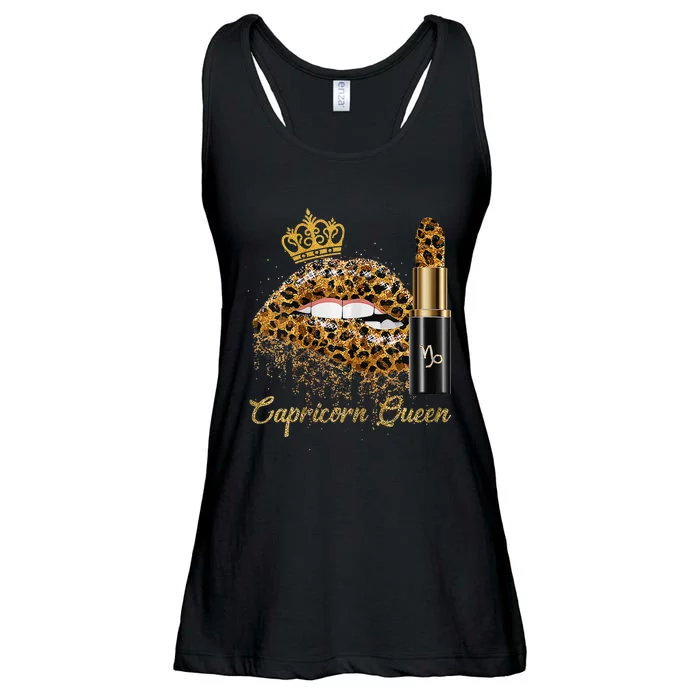 Capricorn Queen Zodiac Leopard Lips Born In December January Ladies Essential Flowy Tank