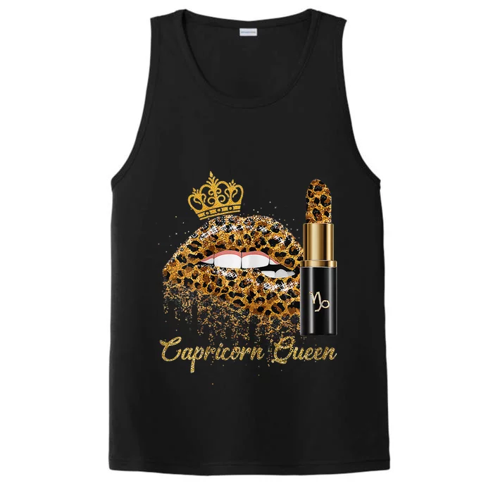 Capricorn Queen Zodiac Leopard Lips Born In December January Performance Tank