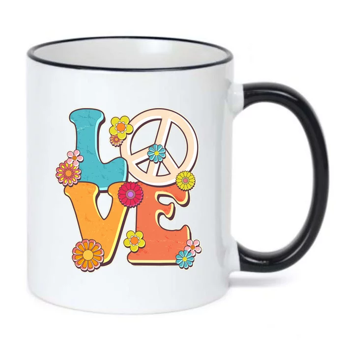 Cute Retro 1960s Flower Power Love Peace Black Color Changing Mug