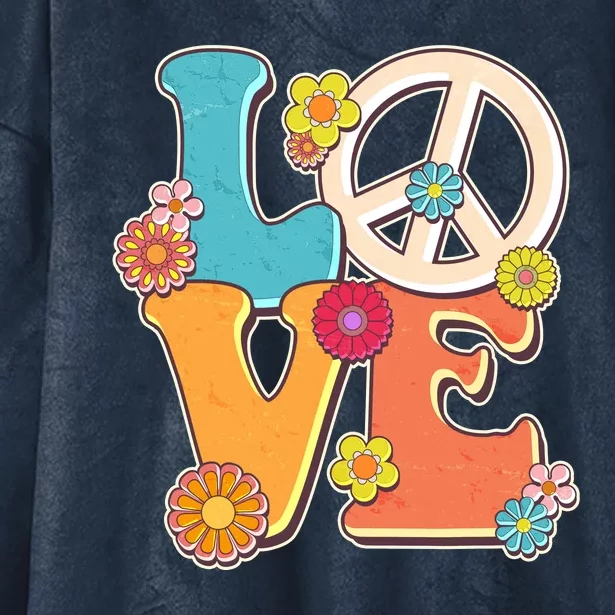 Cute Retro 1960s Flower Power Love Peace Hooded Wearable Blanket