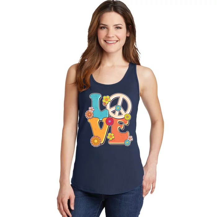 Cute Retro 1960s Flower Power Love Peace Ladies Essential Tank