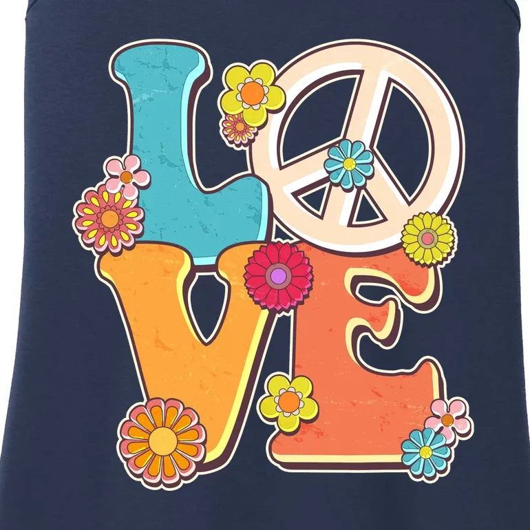 Cute Retro 1960s Flower Power Love Peace Ladies Essential Tank