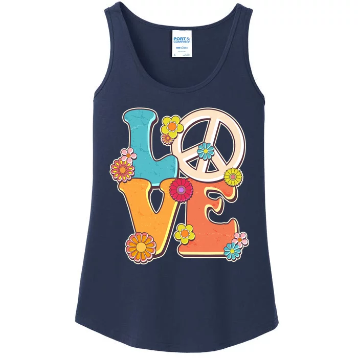 Cute Retro 1960s Flower Power Love Peace Ladies Essential Tank