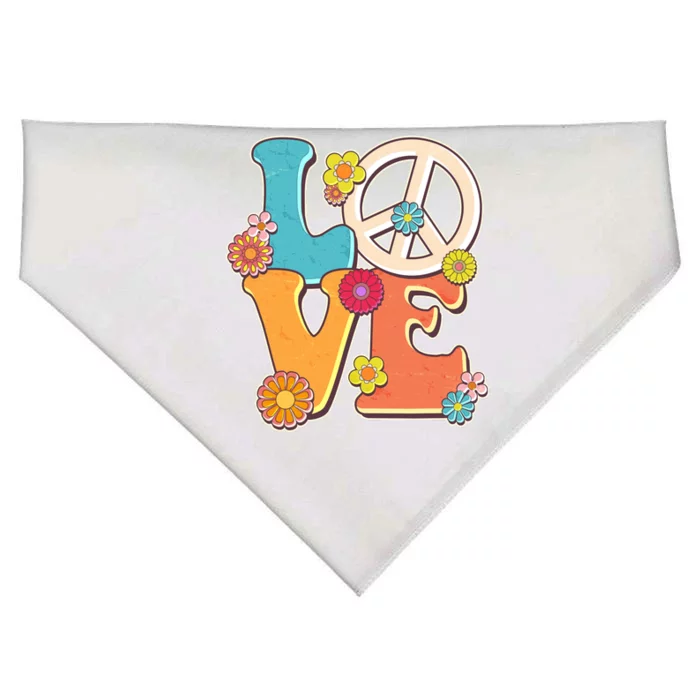 Cute Retro 1960s Flower Power Love Peace USA-Made Doggie Bandana