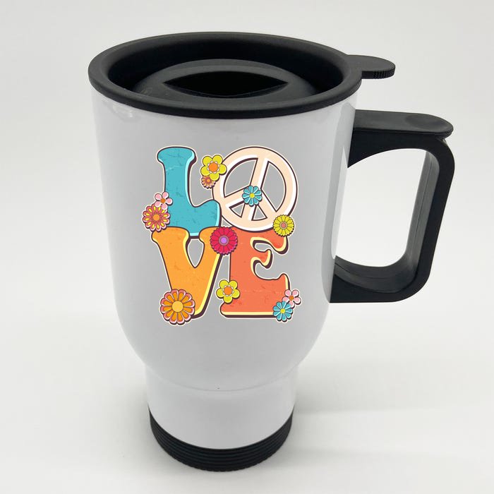 Cute Retro 1960s Flower Power Love Peace Front & Back Stainless Steel Travel Mug