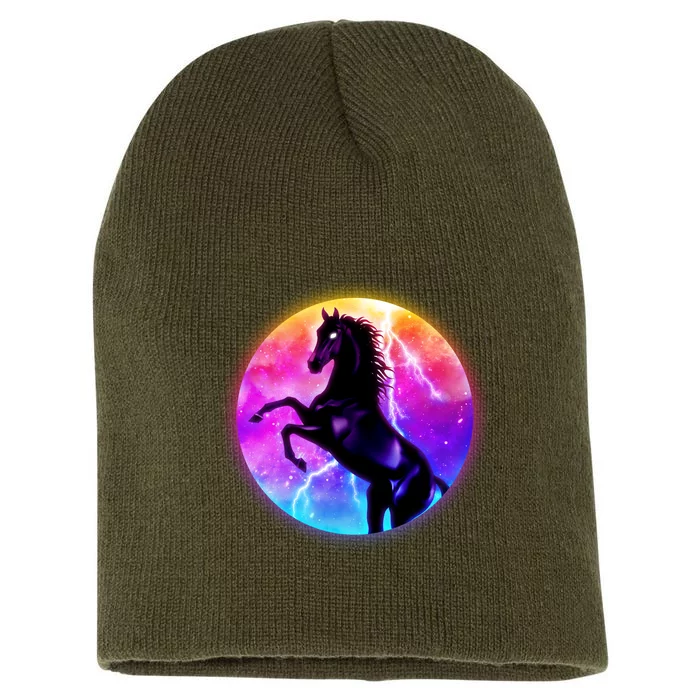 Colorful Retro 80's Eighties Lightning Galaxy Horse Short Acrylic Beanie