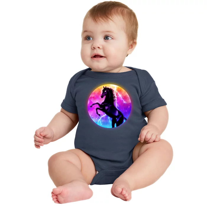 Colorful Retro 80's Eighties Lightning Galaxy Horse Baby Bodysuit