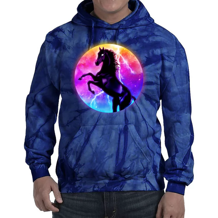 Colorful Retro 80's Eighties Lightning Galaxy Horse Tie Dye Hoodie