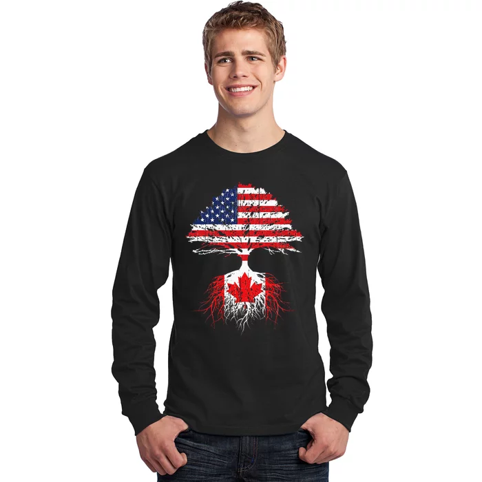 Canadian Roots American Grown Canada Flag Men Women Long Sleeve Shirt