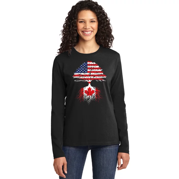 Canadian Roots American Grown Canada Flag Men Women Ladies Long Sleeve Shirt