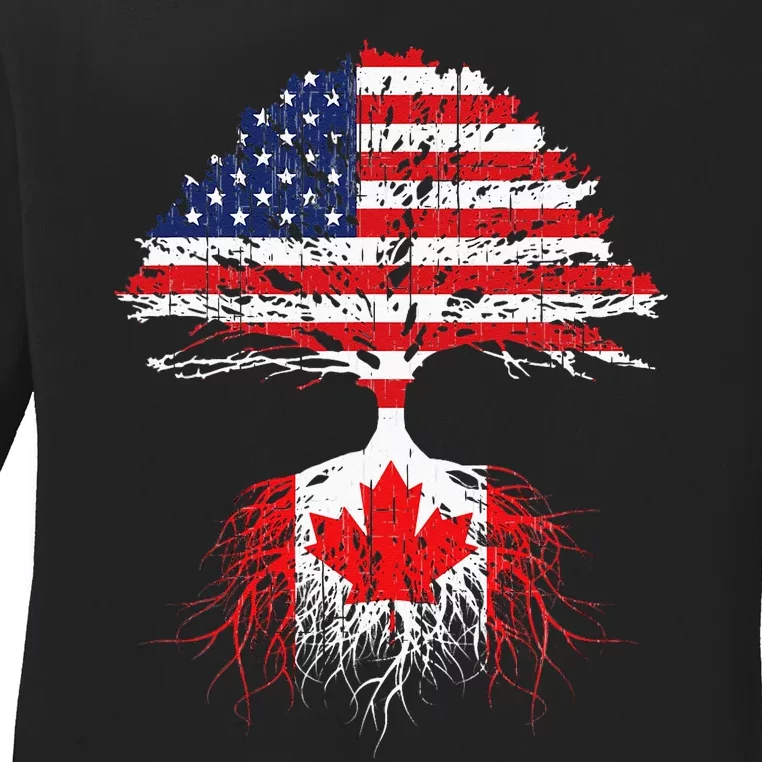 Canadian Roots American Grown Canada Flag Men Women Ladies Long Sleeve Shirt