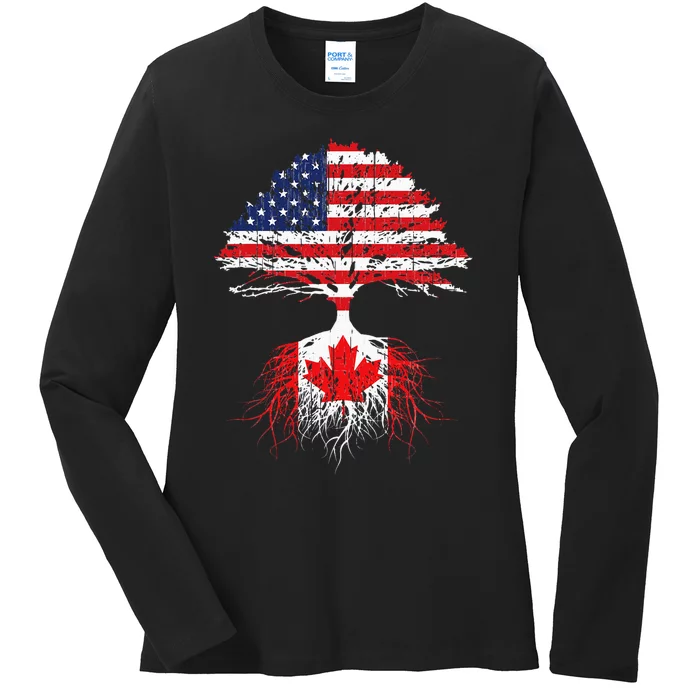 Canadian Roots American Grown Canada Flag Men Women Ladies Long Sleeve Shirt