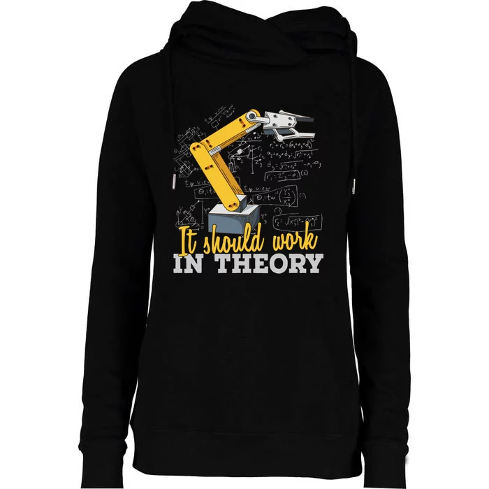 Cartoon Robotic Arm Funny Robotics Engineer Womens Funnel Neck Pullover Hood