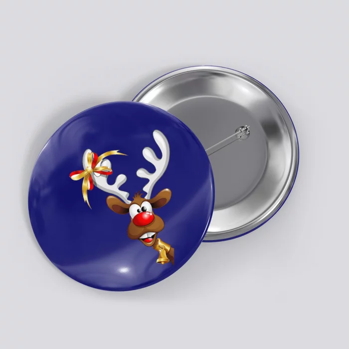 Cartoon Reindeer Antlers Christmas Pajamas Button