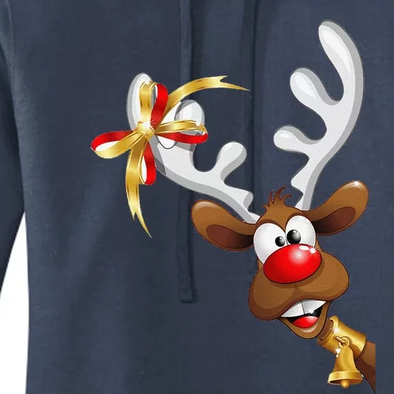 Cartoon Reindeer Antlers Christmas Pajamas Women's Pullover Hoodie