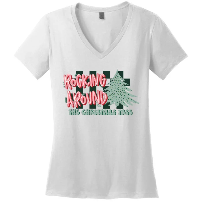 Christmas Rocking Around Dtf Transfer Ready To Press Direct To Film Women's V-Neck T-Shirt