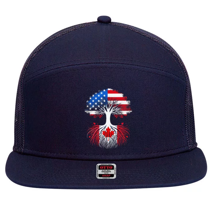 Canadian Roots American Grown Tree Flag Funny Canada Day 7 Panel Mesh Trucker Snapback Hat