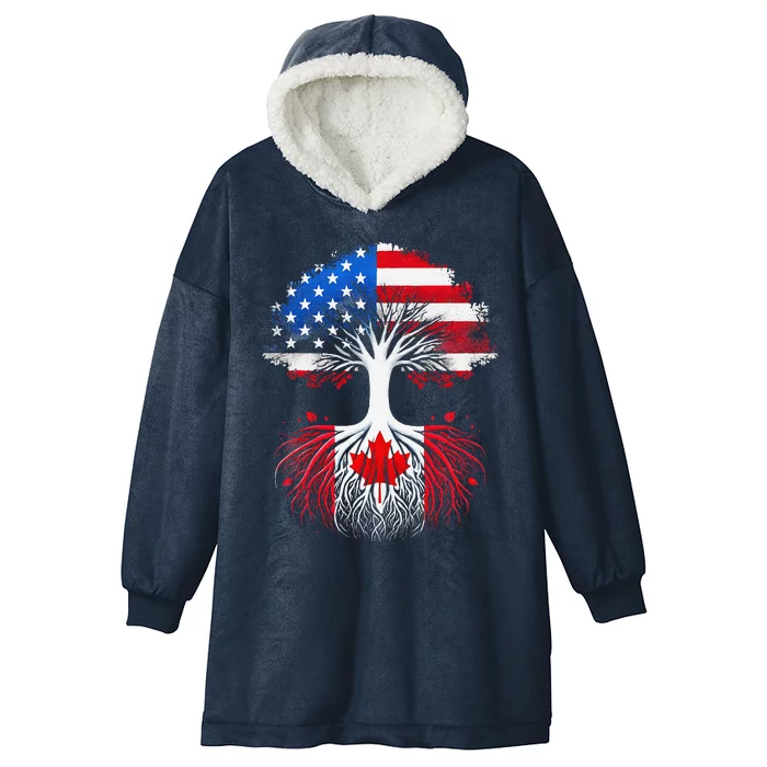 Canadian Roots American Grown Tree Flag Funny Canada Day Hooded Wearable Blanket