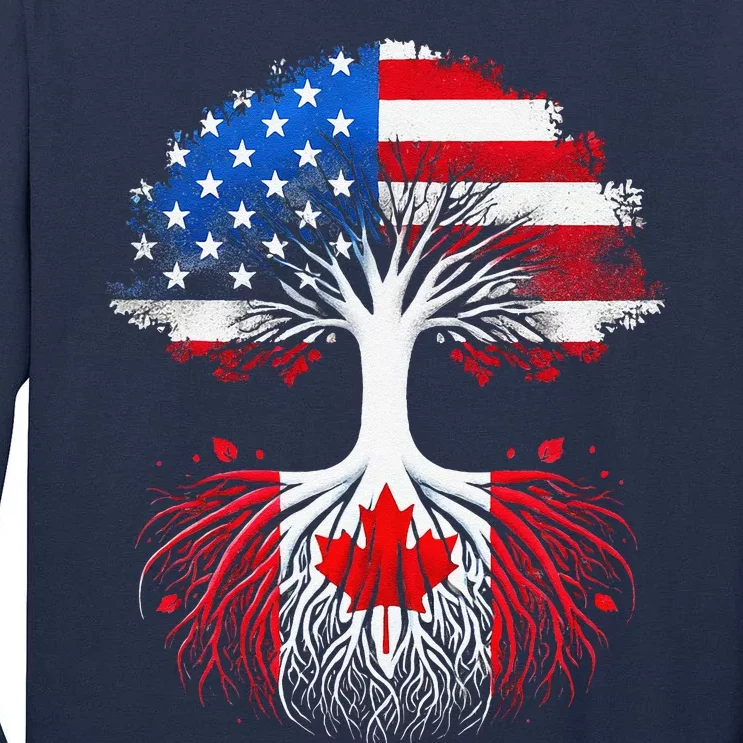 Canadian Roots American Grown Tree Flag Funny Canada Day Tall Long Sleeve T-Shirt