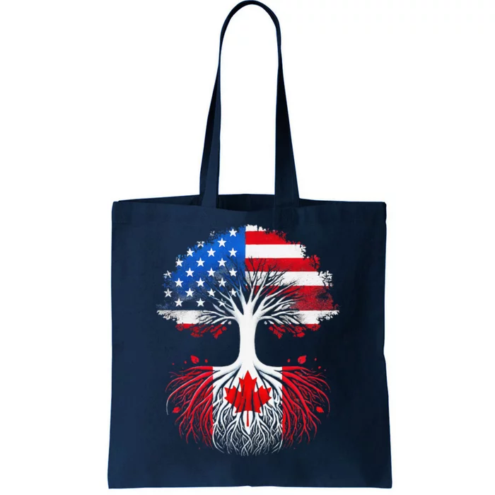 Canadian Roots American Grown Tree Flag Funny Canada Day Tote Bag