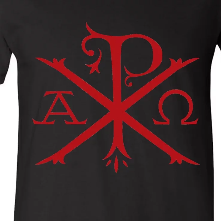 Chi Rho And Alpha Omega Early Christian Symbol V-Neck T-Shirt