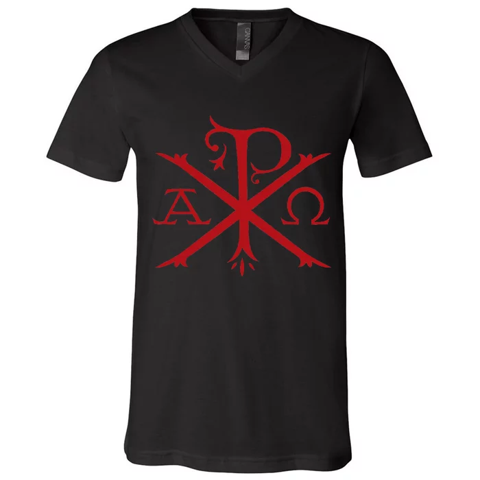 Chi Rho And Alpha Omega Early Christian Symbol V-Neck T-Shirt