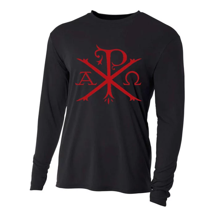 Chi Rho And Alpha Omega Early Christian Symbol Cooling Performance Long Sleeve Crew