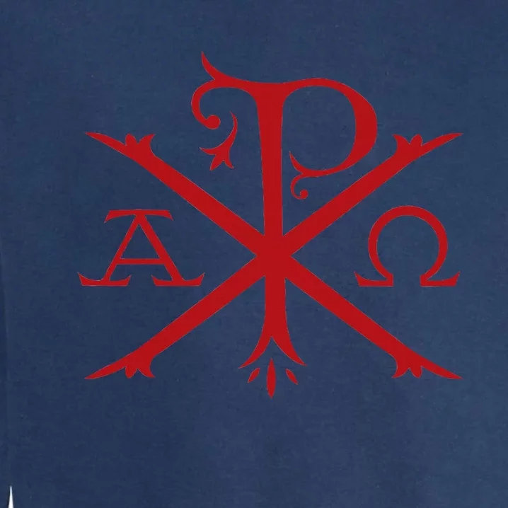 Chi Rho And Alpha Omega Early Christian Symbol Garment-Dyed Sweatshirt